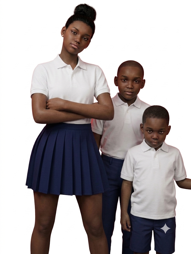 Trois élèves congolais en uniforme scolaire — préparation au TENAFEP
